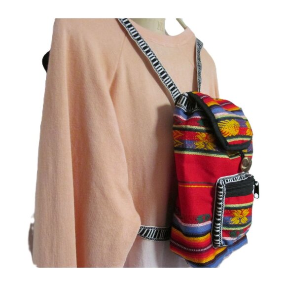 Small Multicolored Striped Lightweight Fabric Backpack - Picture 8 of 9